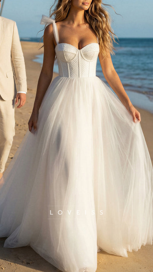 Sweetherat Straps Tulle A-Line Beach Wedding Dress