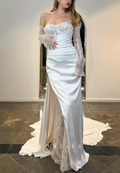 Sweetheart Lace Appliques Long Sleeves Sheath Wedding Dress