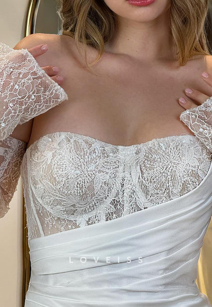 Sweetheart Lace Appliques Long Sleeves Sheath Wedding Dress