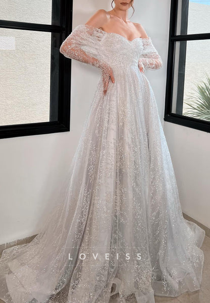 Sweetheart Long Sleeves Beaded Embroidery A-Line Wedding Dress