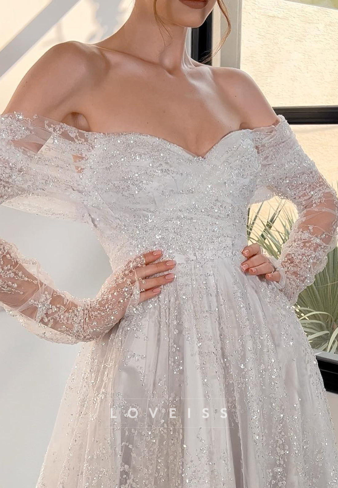 Sweetheart Long Sleeves Beaded Embroidery A-Line Wedding Dress