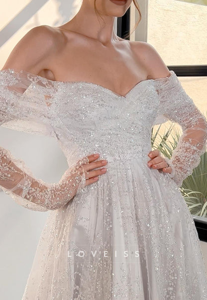 Sweetheart Long Sleeves Beaded Embroidery A-Line Wedding Dress
