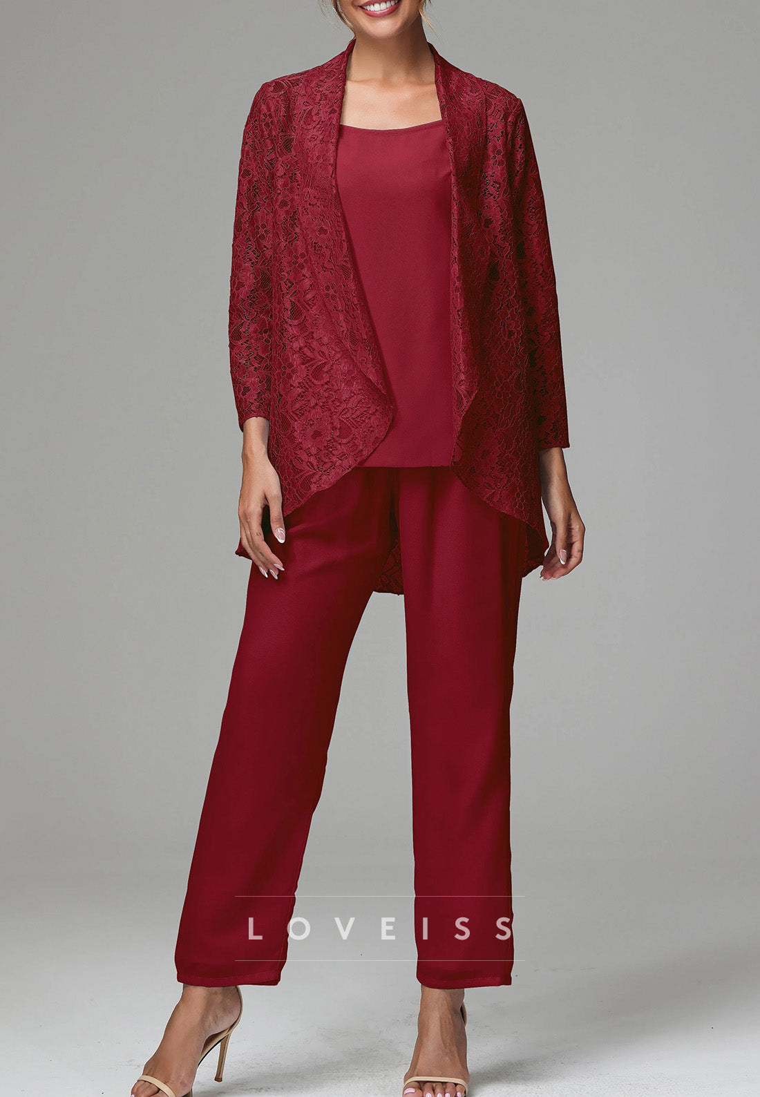 Three Piece Lace Appliques Jumpsuit Mother of Bride Dress