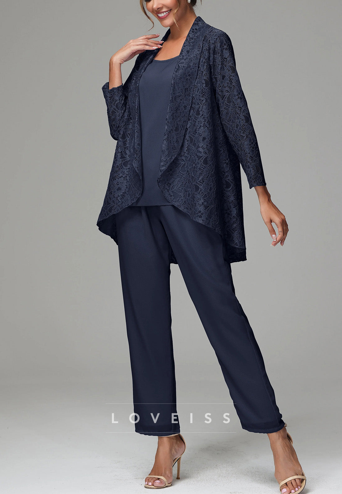 Three Piece Lace Appliques Jumpsuit Mother of Bride Dress