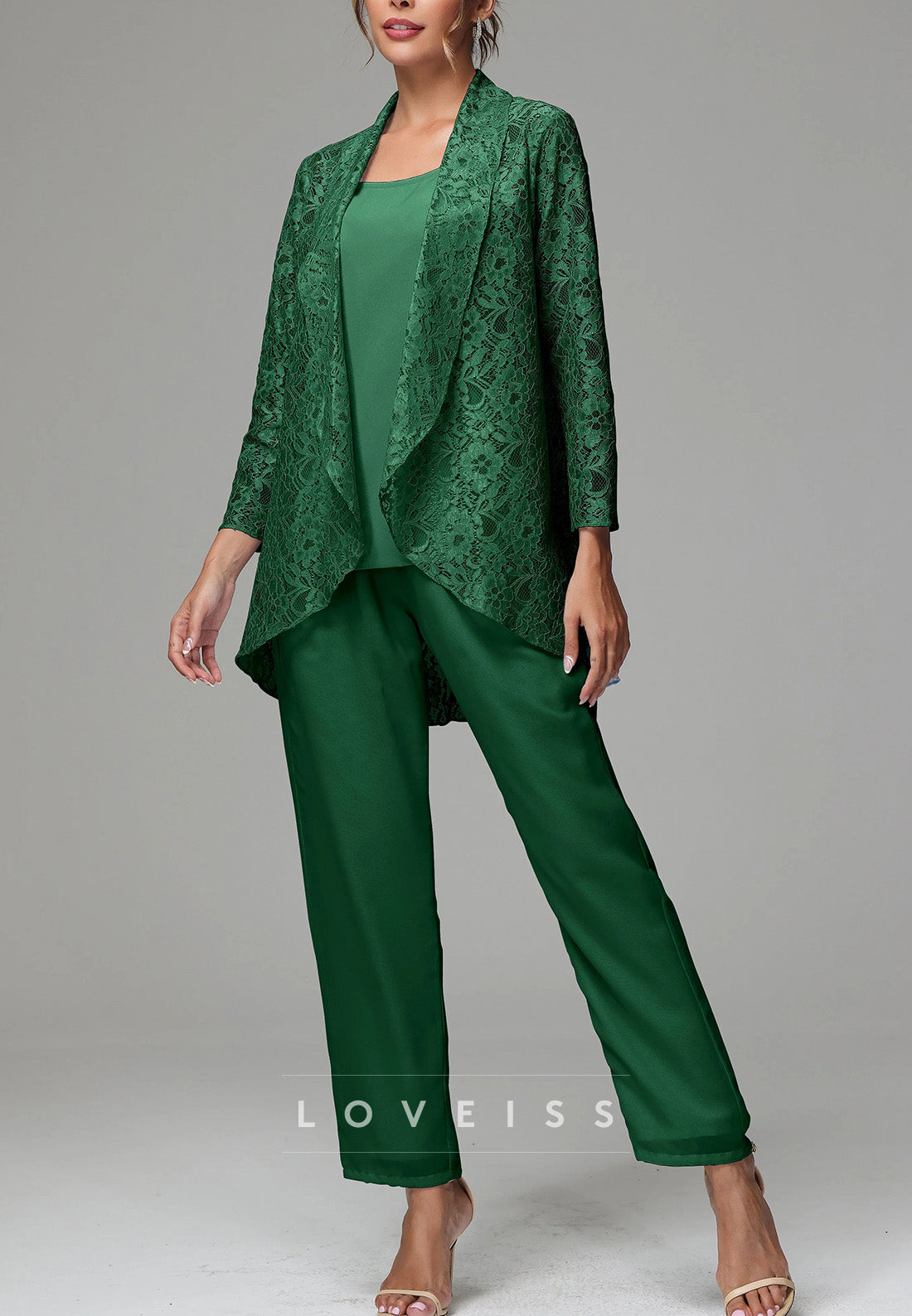 Three Piece Lace Appliques Jumpsuit Mother of Bride Dress