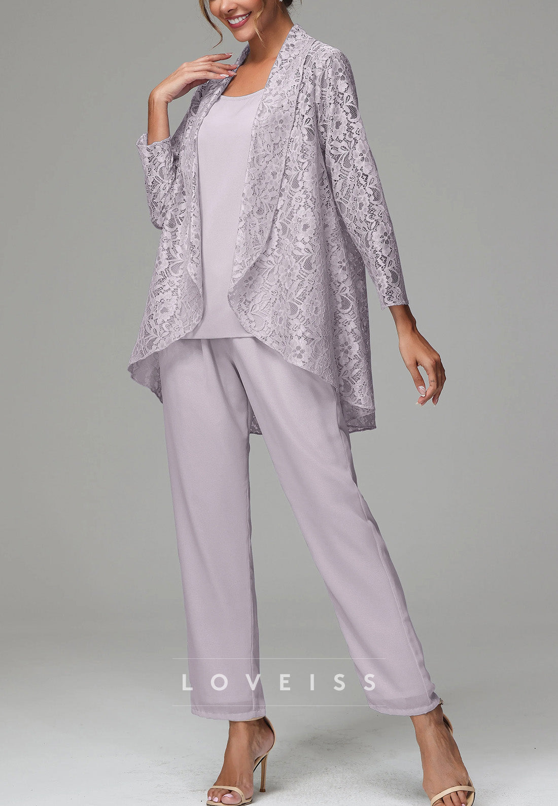 Three Piece Lace Appliques Jumpsuit Mother of Bride Dress