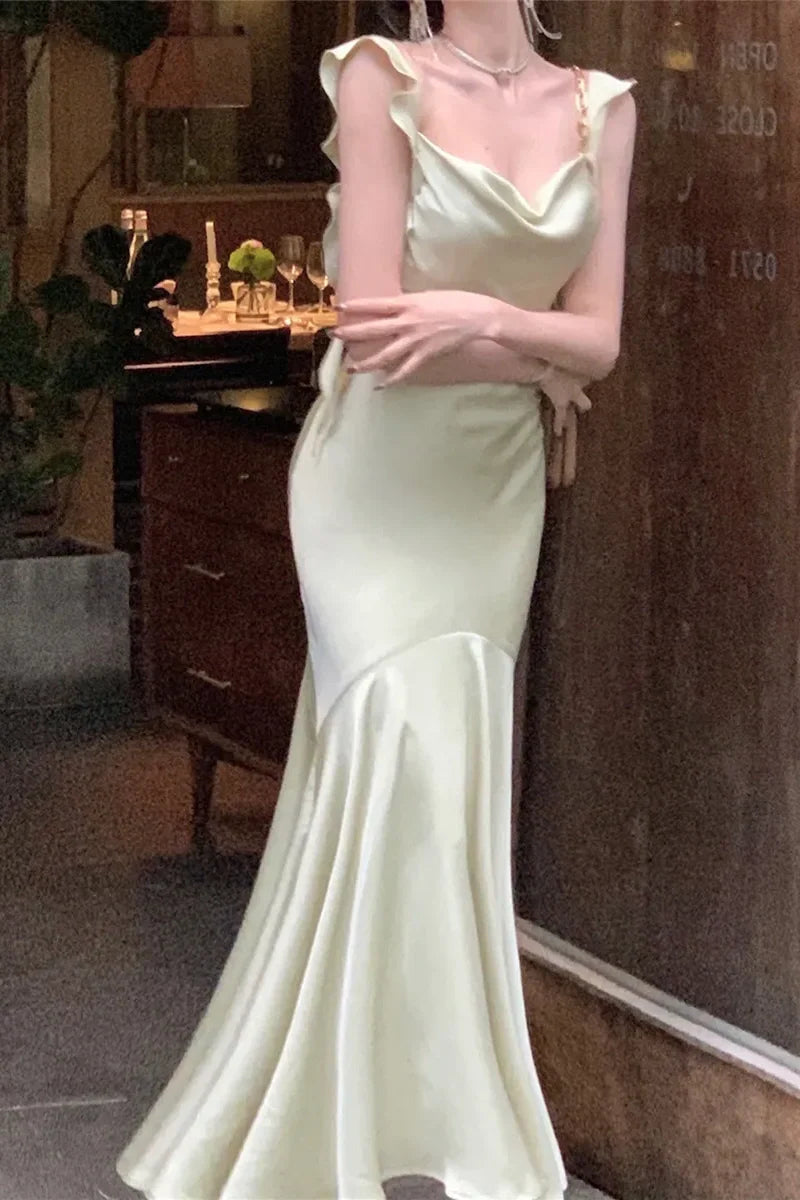 Trendy Mermaid Spaghetti Straps Light Pink Long Prom Dress with Ruffles