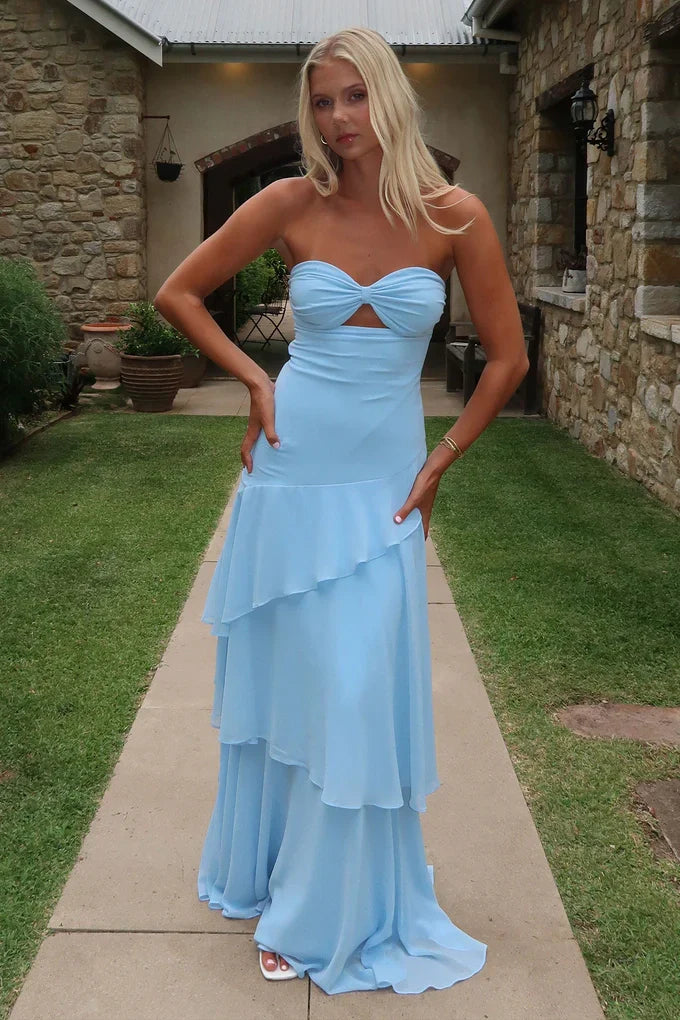 Trendy Mermaid Sweetheart Yellow  Long Prom Dress with Ruffles Keyholes
