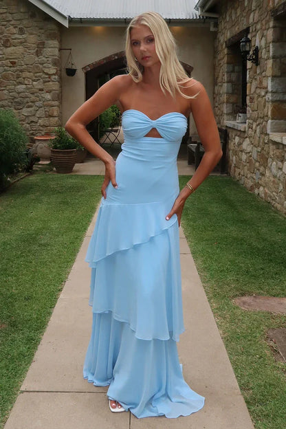 Trendy Mermaid Sweetheart Yellow  Long Prom Dress with Ruffles Keyholes