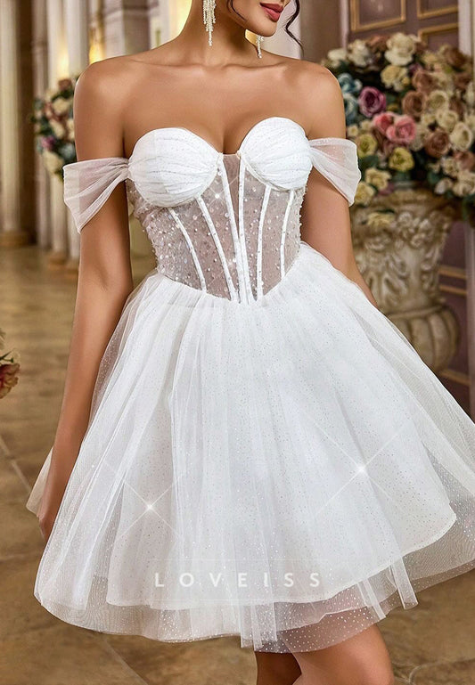 Tulle Sweetheart Beaded A-Line Short Wedding Dress