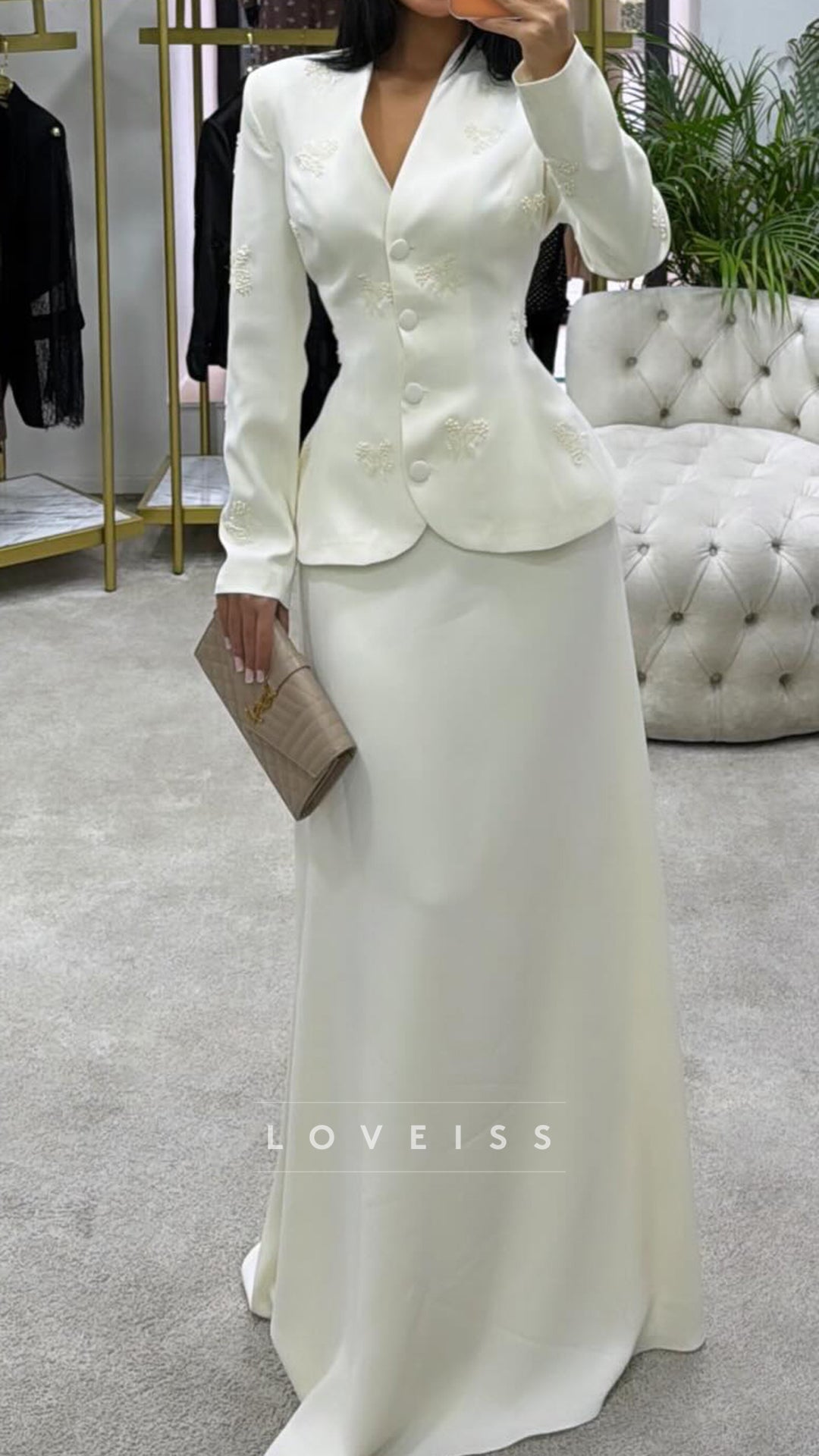 Two Piece Appliques V-Neck Long Sleeves Sheath Formal Dress