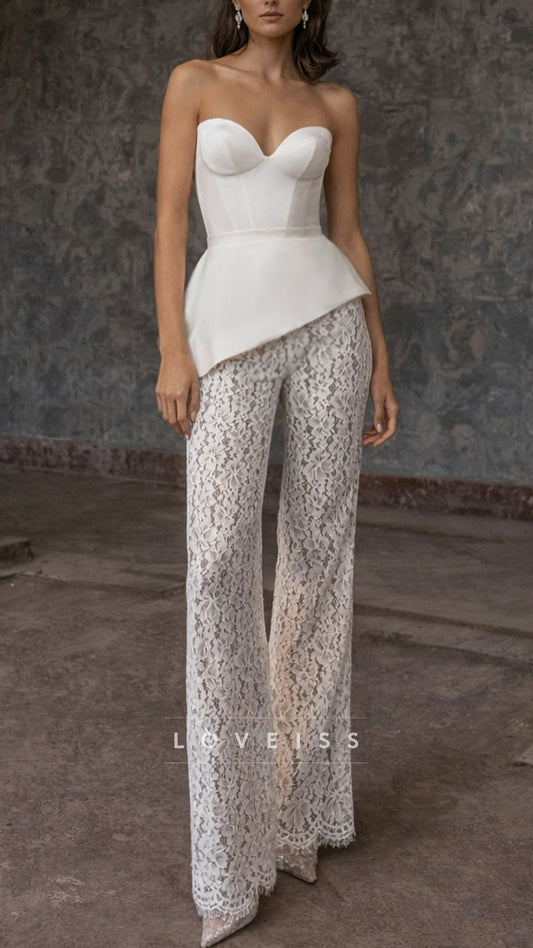 Two Piece Lace Appliques Wedding Jumpsuits