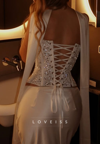 Two Piece Sparkly Pleated Mermaid Evening Dress