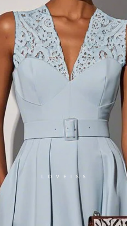 V-Neck Appliques A-Line Wedding Guest Dress