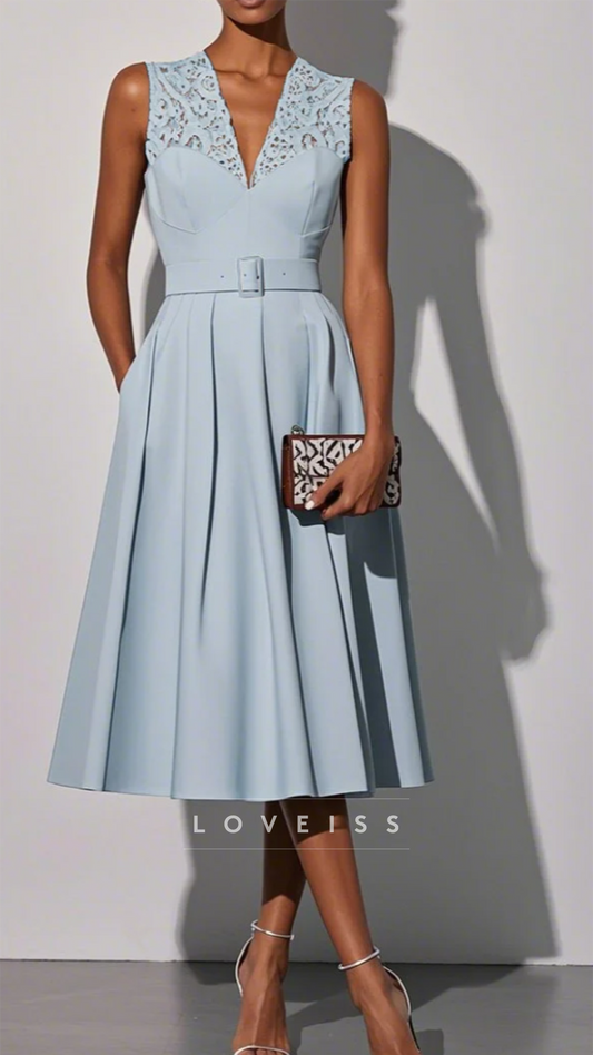 V-Neck Appliques A-Line Wedding Guest Dress