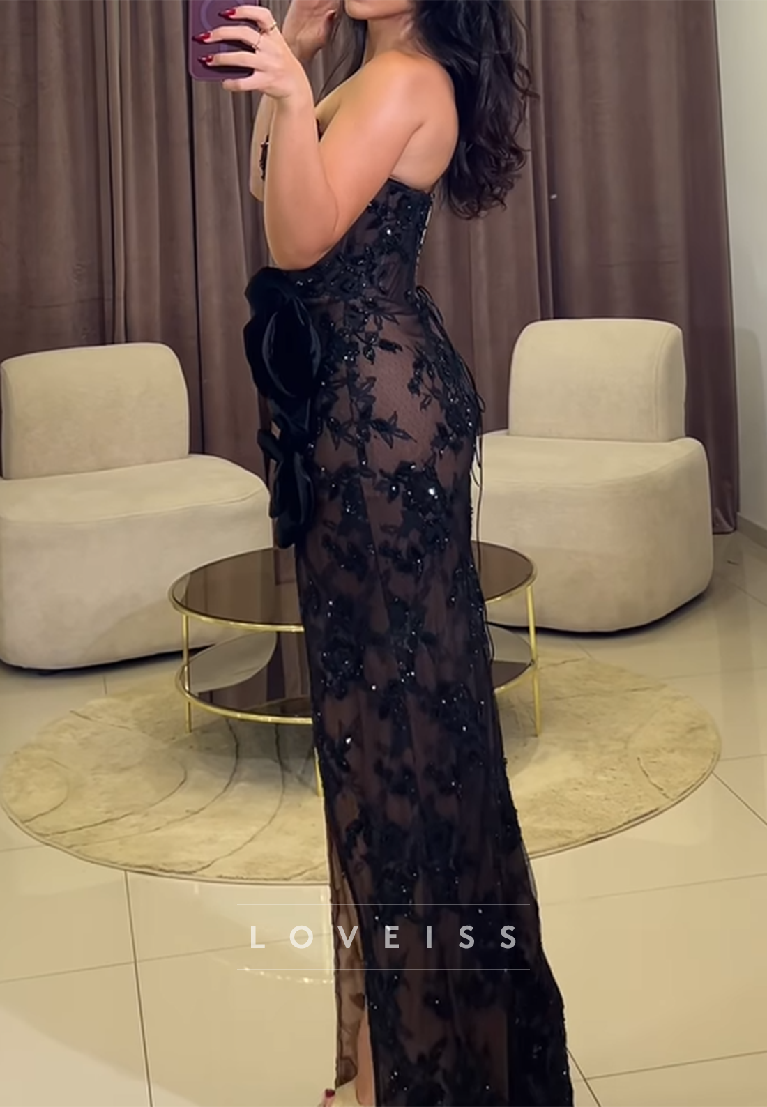 V-Neck Appliques Floral Embellished Sheath Prom Dress