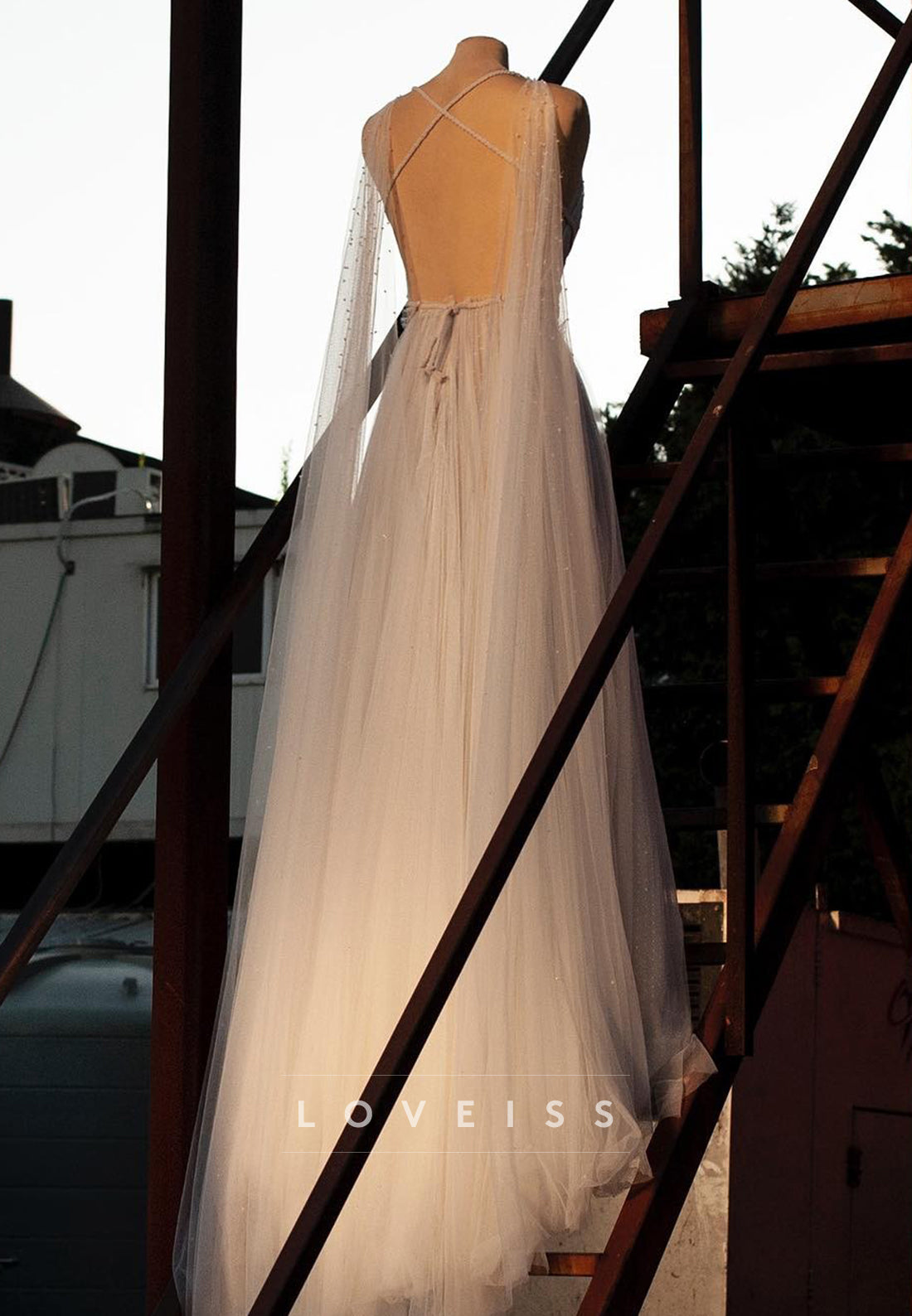V-Neck Backless Sleeveless Tulle Pleated A-Line Summer Wedding Dress