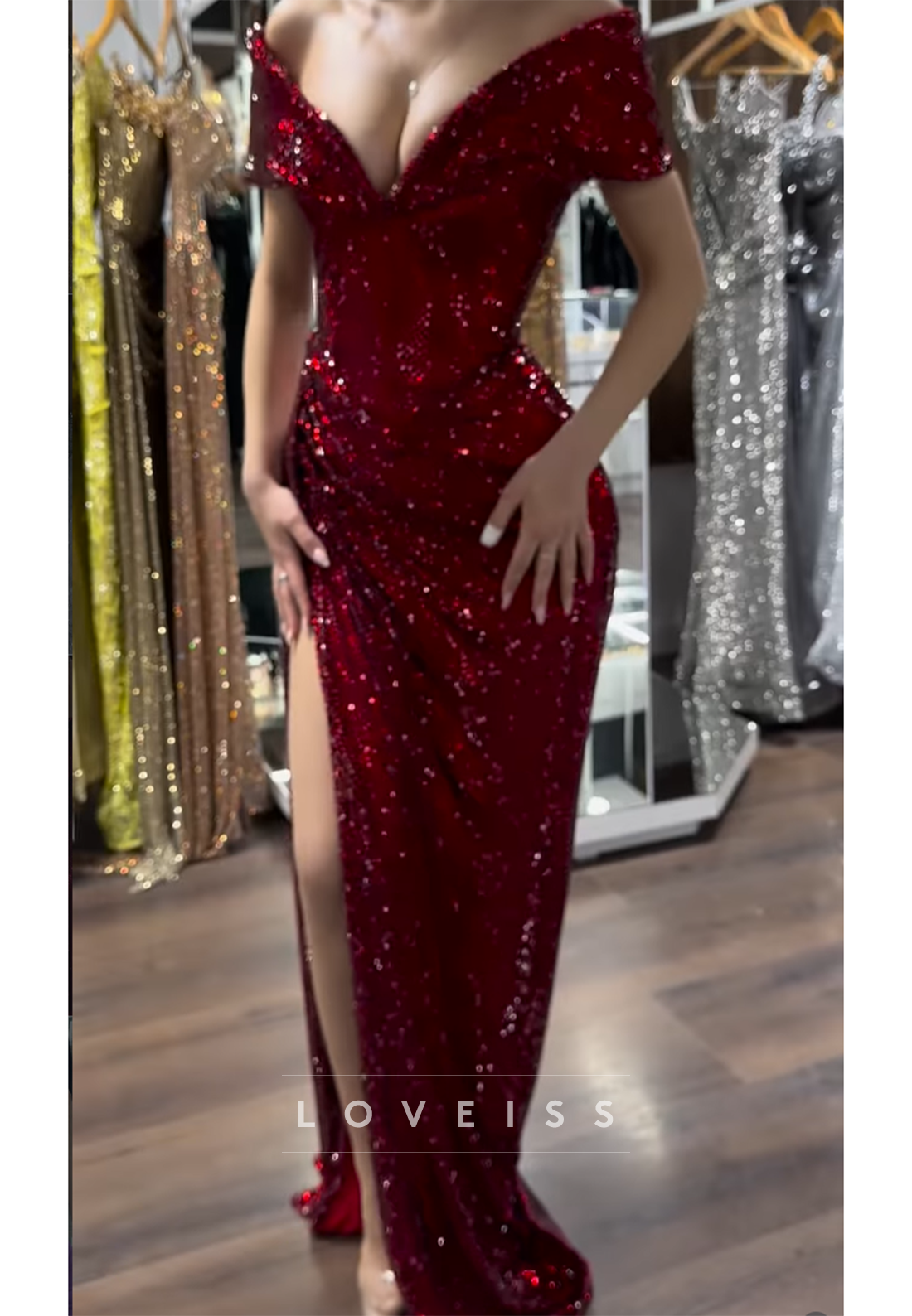 V-Neck Beaded Embroidery Sparkly Mermaid Prom Dress