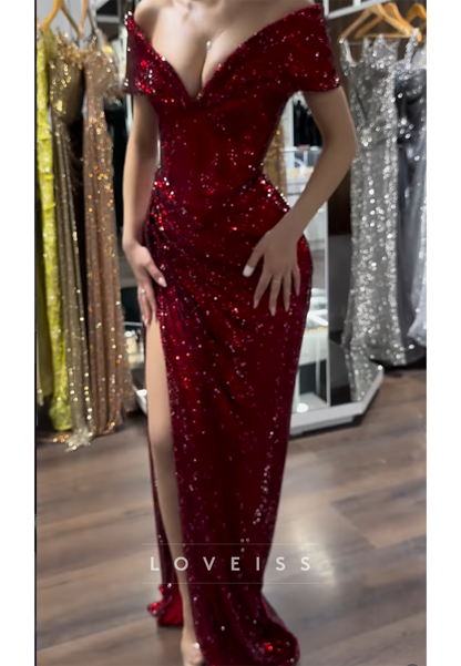 V-Neck Beaded Embroidery Sparkly Mermaid Prom Dress