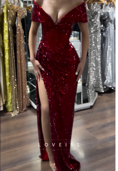 V-Neck Beaded Embroidery Sparkly Mermaid Prom Dress