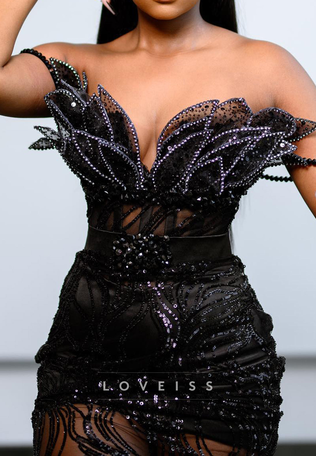 V-Neck Beaded Embroidery Sparkly Mermaid Prom Dress