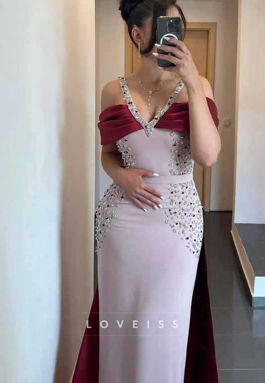 V-Neck Beaded Sleeveless Sheath Formal Dress