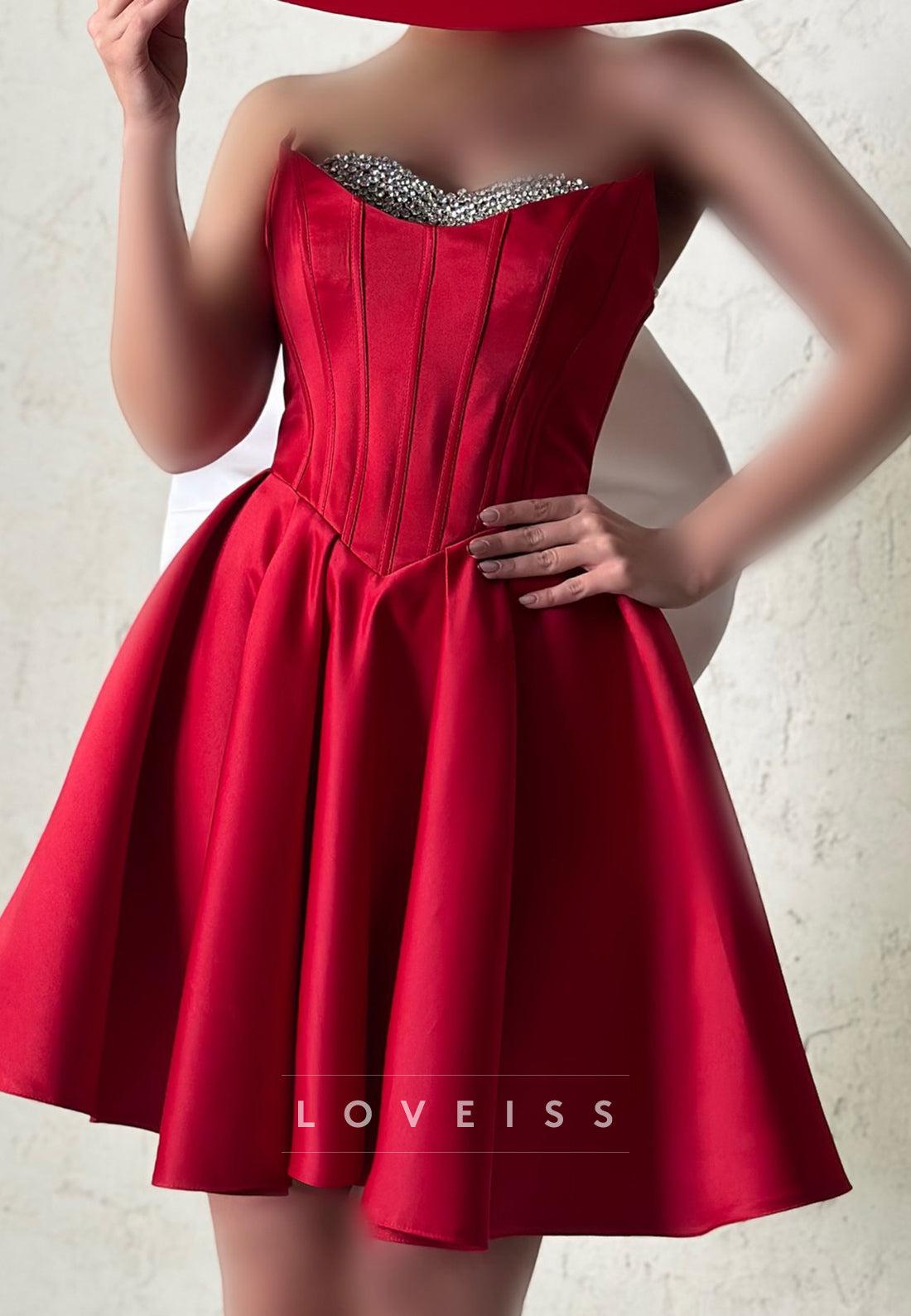 V-Neck Bow Sleeveless Beaded Sleek A-Line Party Homecoming Dress