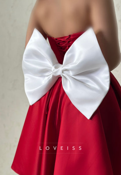 V-Neck Bow Sleeveless Beaded Sleek A-Line Party Homecoming Dress