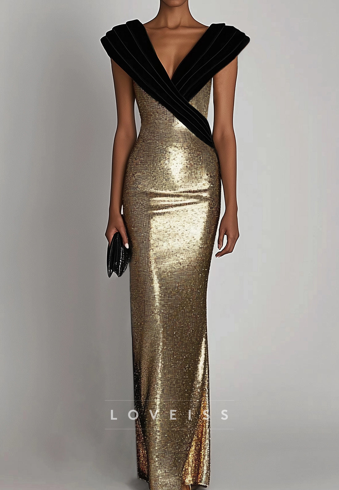 V-Neck Cap Sleeves Sequins Mermaid Evening Dress