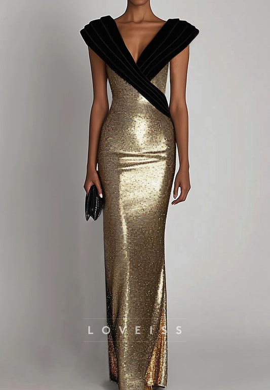 V-Neck Cap Sleeves Sequins Mermaid Evening Dress