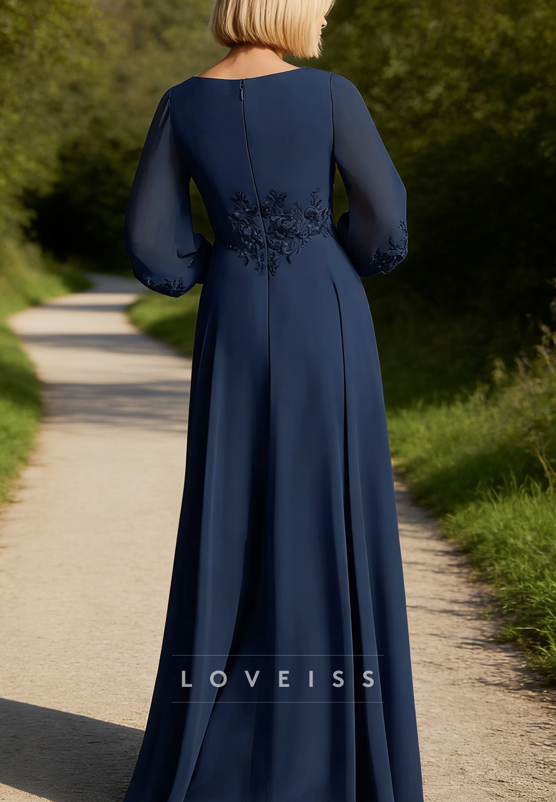 V-Neck Chiffon Long Sleeves A-Line Mother of Bride Dress