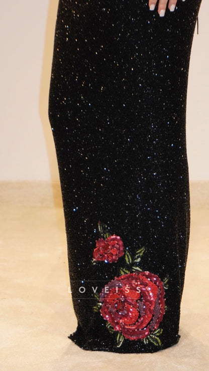 V-Neck Corset Sequins Appliques Mermaid Prom Dress