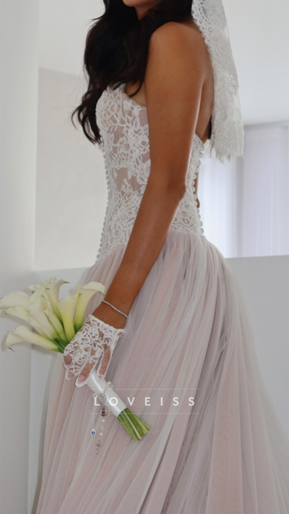 V-Neck Lace Appliques A-Line Wedding Dress