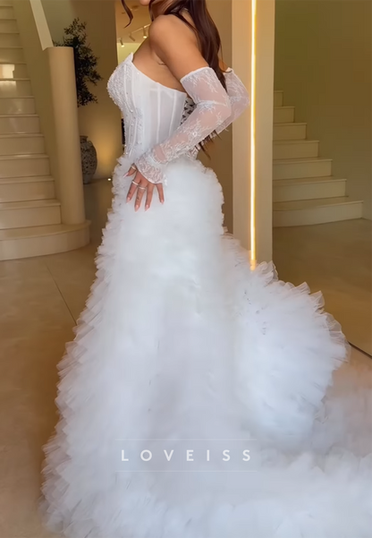 V-Neck Lace Appliques Corset Ball Gown Wedding Dress