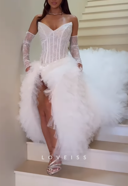 V-Neck Lace Appliques Corset Ball Gown Wedding Dress