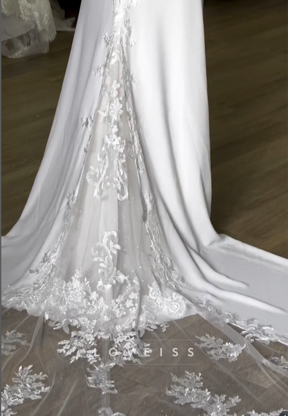 V-Neck Lace Appliques Long Sleeves Mermaid Wedding Dress