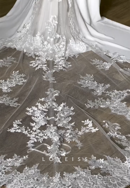 V-Neck Lace Appliques Long Sleeves Mermaid Wedding Dress