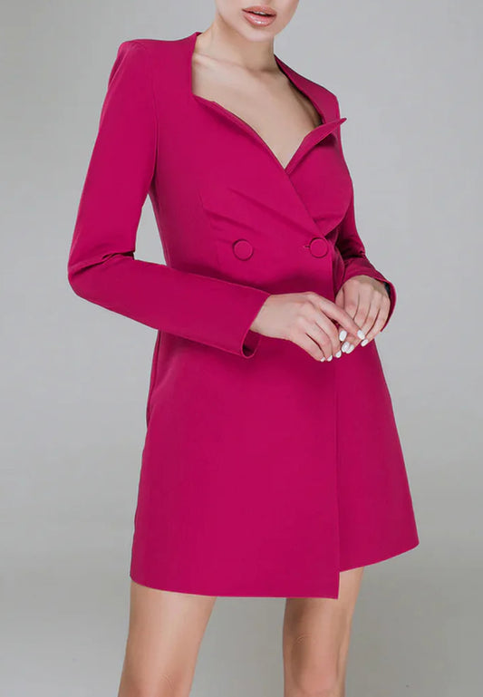 V-Neck Long Sleeves A-Line Short Mini Blazer Dress
