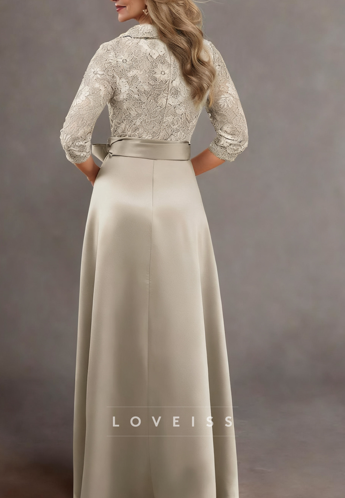 V-Neck Long Sleeves Appliques Bow A-Line Mother of Bride Dress