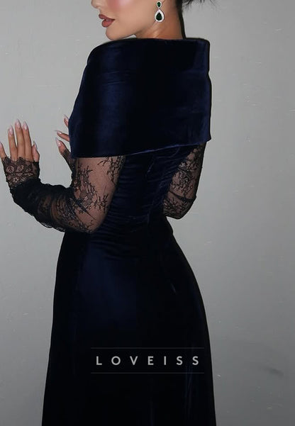 V-Neck Long Sleeves Appliques Sheath Evening Dress