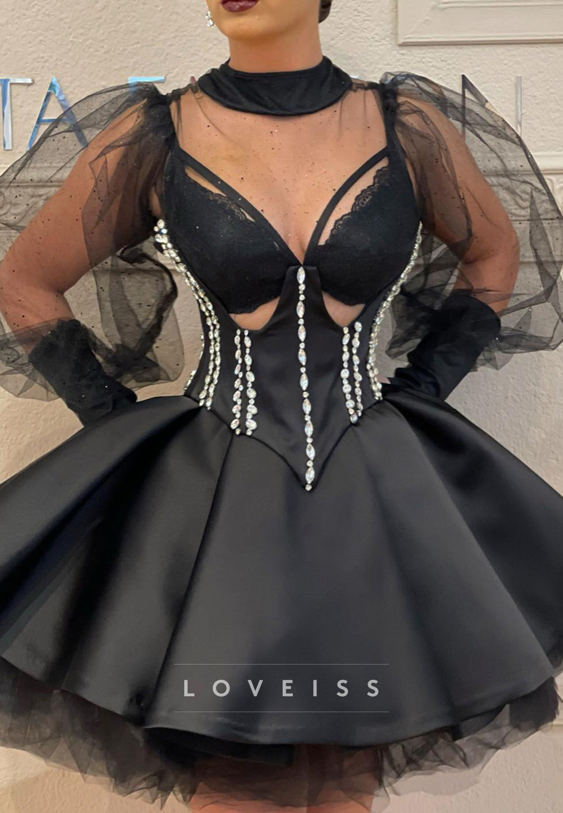 V-Neck Long Sleeves Beaded A-Line Party Homecoming Dress