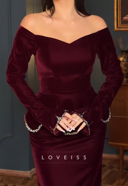 V-Neck Long Sleeves Beaded Mermaid Evening Dress