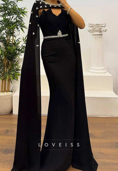 V-Neck Long Sleeves Beading Mermaid Formal Dress