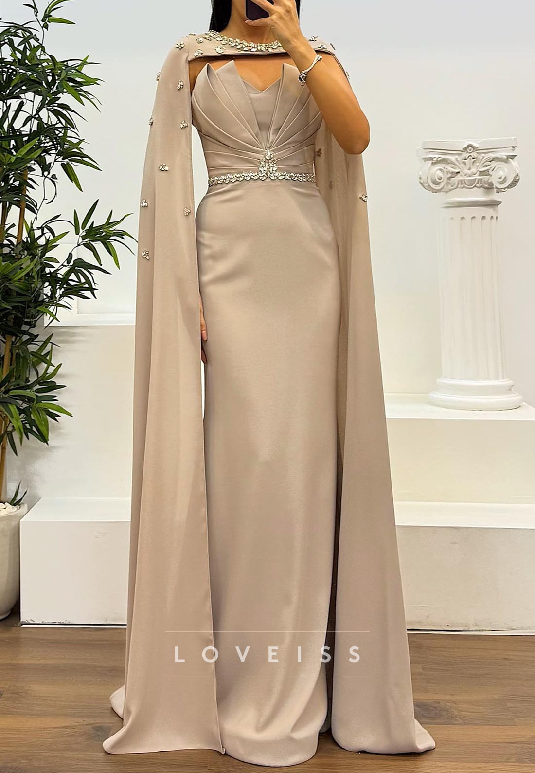 V-Neck Long Sleeves Beading Mermaid Formal Dress
