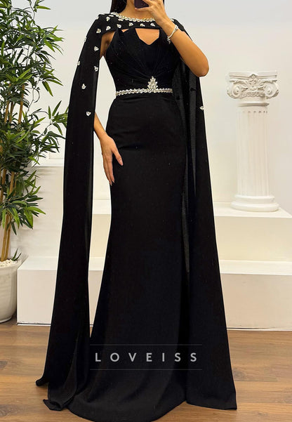 V-Neck Long Sleeves Beading Mermaid Formal Dress