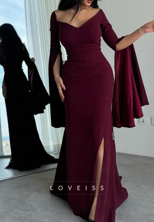 V-Neck Long Sleeves Bodycon Mermaid Evening Dress