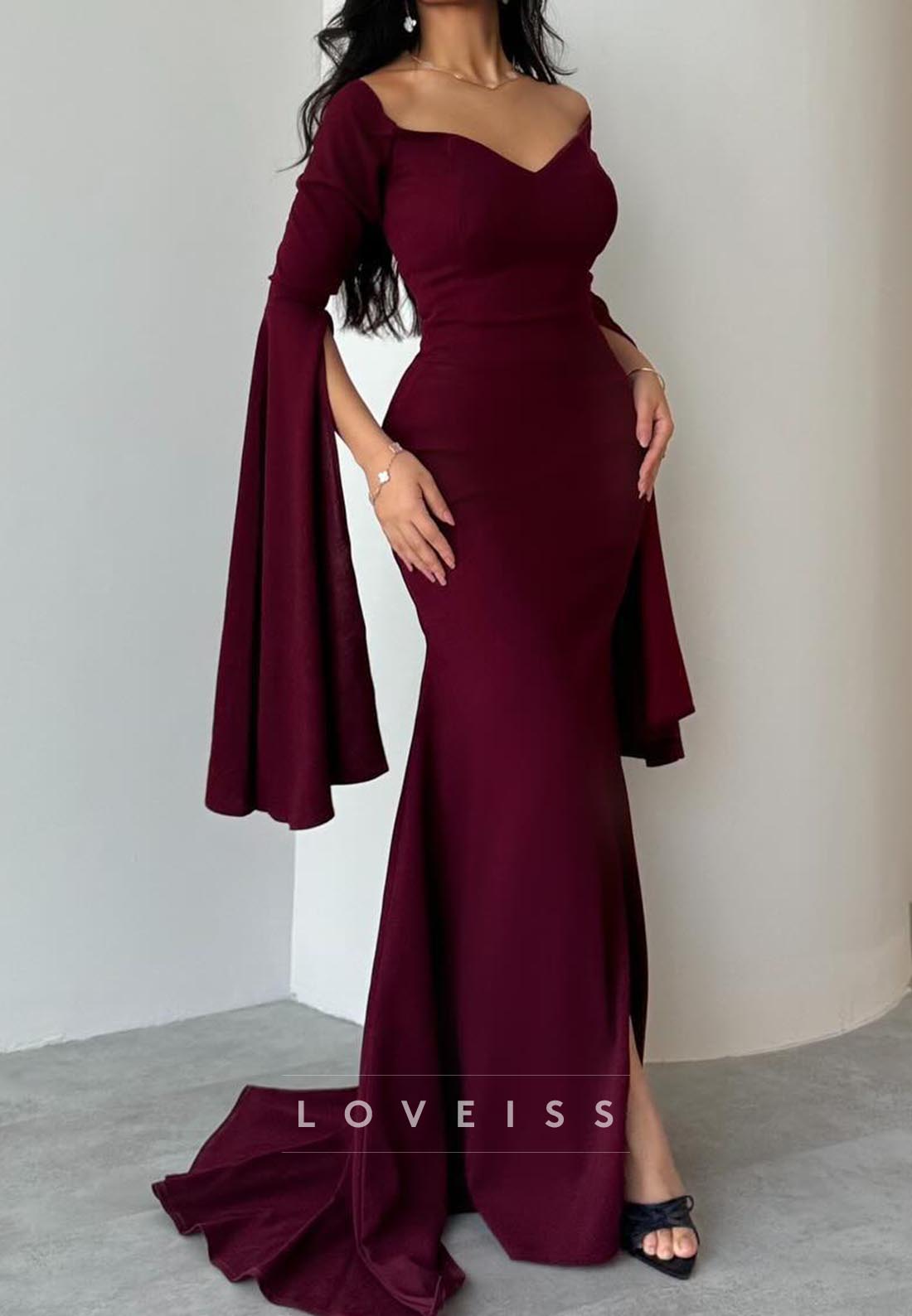 V-Neck Long Sleeves Bodycon Mermaid Evening Dress