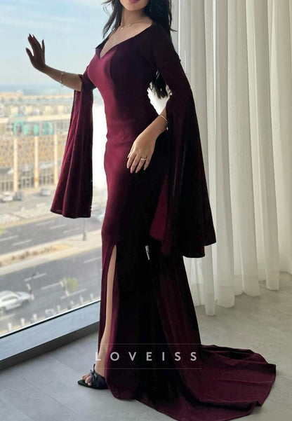 V-Neck Long Sleeves Bodycon Mermaid Evening Dress