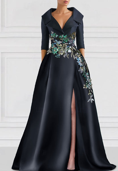 High Neck Long Sleeves Pleated Sleek A-Line Mother of Bride Dress – Loveiss
