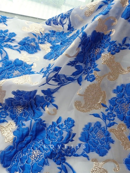 V-Neck Long Sleeves Floral Printed A-Line Mother of Bride Dress